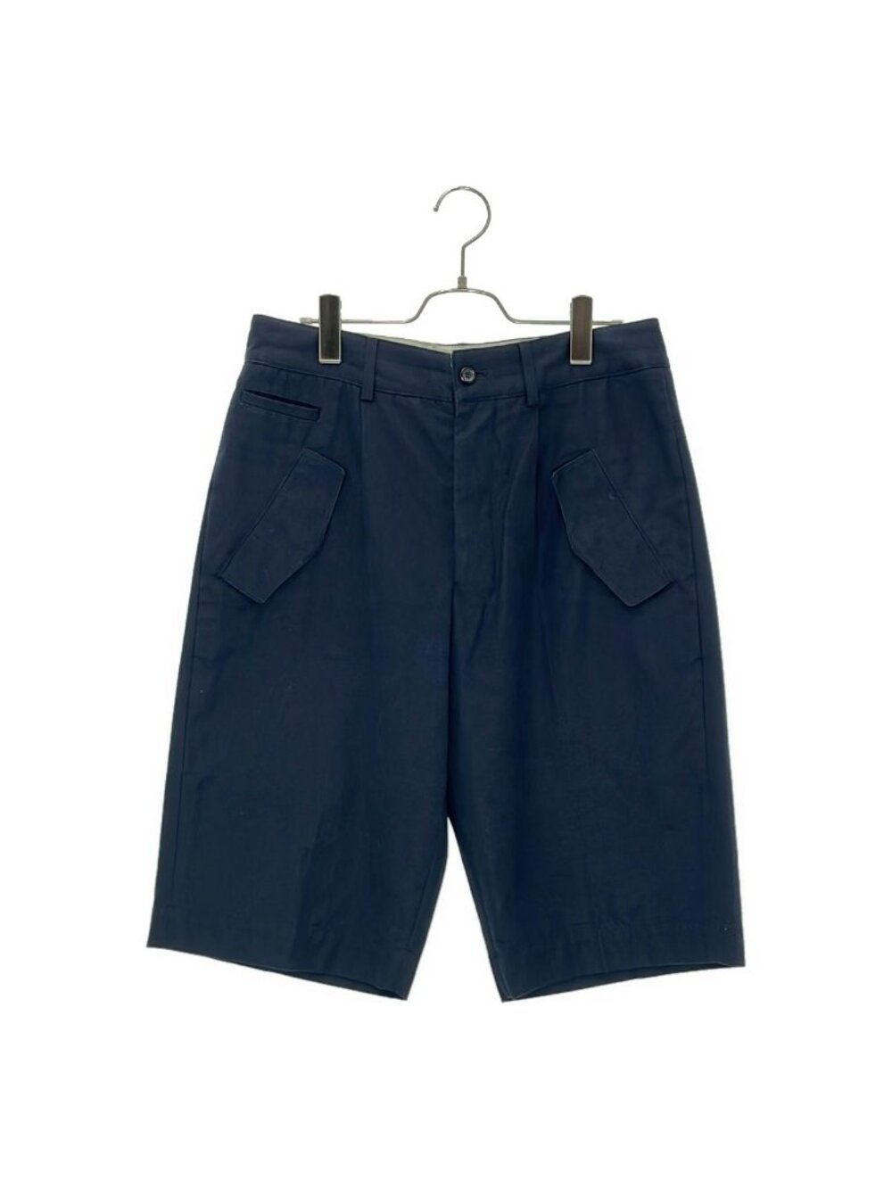 Saint Laurent Cotton Tuck Button Fly Shorts Navy 34